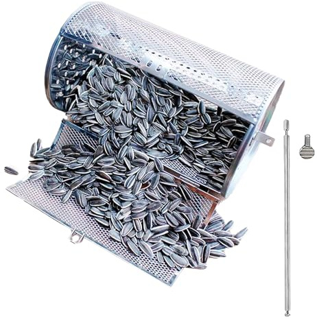 Rolling Grill Basket - Stainless Steel Bbq Roaster, Multiuse Cooking Tool | Durable Rotating Basket Even Grilling Vegetables, Coffee Beans, French Fries, Fish, Ideal for Kitchen Camping Use