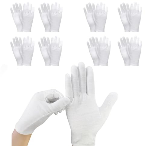 White Cotton Gloves for Eczema - 8Pairs Moisturising Gloves for Dry Hands - Thin Soft White Cotton Gloves for Sensitive Skin - Coin Handling and Jewelry Inspection Gloves