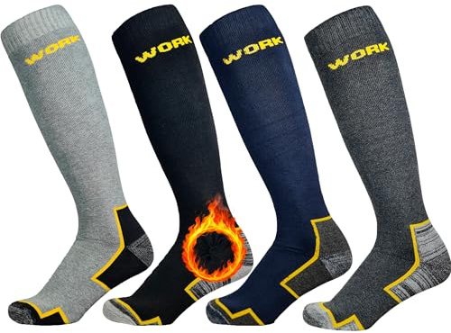 PS PROUTHS Calcetines Trabajo Invierno Térmicos Altos para Hombre y Mujer • 4 Pares • Calcetines hasta la Rodilla con 95% Algodón (FR/ES, Números, 39, 42, Regular, Regular,)