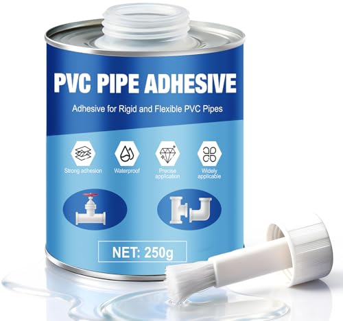 NoxGule 250g Colle PVC Plomberie, Colle PVC Tuyau, Colle Neoprene Extra Forte, Poils Intégrés, Forte Adhérence, Convient au Collage de Tuyaux d'eau et à L'installation de Raccords en Pvc