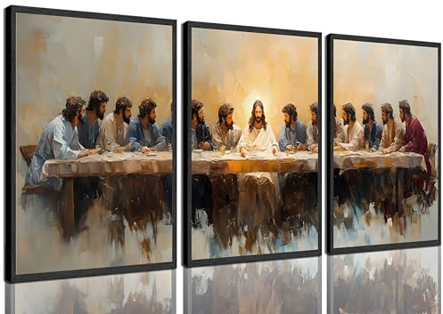 3 Stück Jesus letztes Abendmahl Wand Christian Zwölf Apostel Leinwand Wanddekoration Schrift Jesus Poster Drucke Bibel Renaissance Malerei Bilder für Wohnzimmer Esszimmer Dekor ungerahmt 50,8 x 76,2