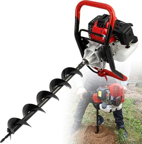 DPQYJPP Trivella a 4 Tempi da 199 CC, trivella a Gas, battipalo Portatile a Benzina, 8 Tipi di Punte da Trapano, battipalo Portatile a Benzina per Piante da Giardino e da Fattoria 15cm