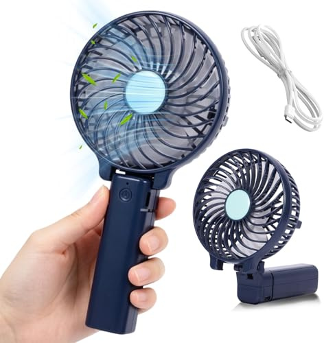 Vexnaro Ventilador Portátil, Mini Ventilador USB Recargable de Mano, Plegable con 3 Velocidades y Batería 1200mAh, Ventilador de Escritorio para Oficina Viaje Camping Hogar Aire Libre