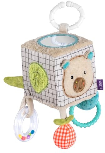 Fehn Activity-Würfel Capybara – Motorikspielzeug mit Greifelementen – Babyspielzeug zum Aufhängen – Motorikwürfel für Babys und Kleinkinder ab 0+ Monaten – Maße: 10 x 10 cm