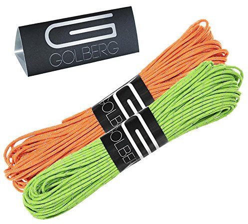 GOLBERG G 1,8 mm fluoreszierendes reflektierendes Paracord – 20 Meter – perfekt für Abspannleinen, Zeltseil, Camping, Wandern – (reflektierendes Neongrün/Neonorange)