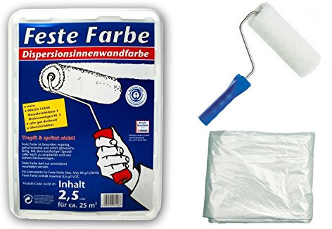 Feste Farbe Innenwandfarbe inkl.1x Farbroller, 1x Abdeckfolie (feste Farbe 2,5 Liter weiss)