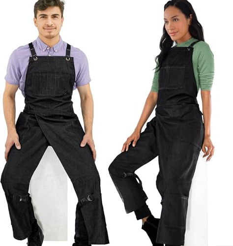 Under NY Sky Pottery Apron, Overlapping Split-Leg, Cross-Back, Denim Gray