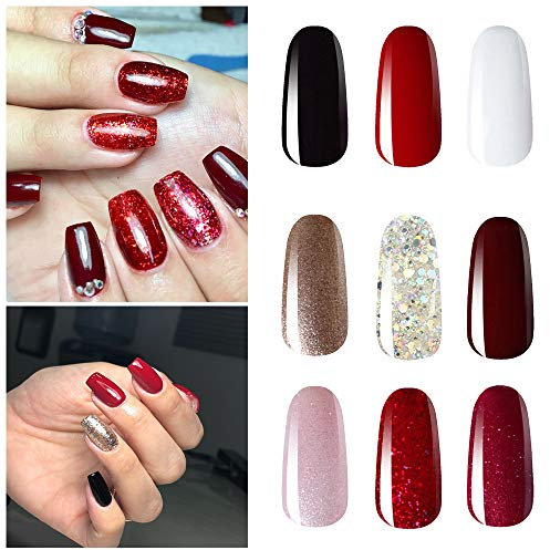 Vishine Lot de 36 Vernis Semi-permanent Vernis à Ongles Gel UV LED Soak Off 32 Couleurs avec 4Pcs Base and Glossy Matte Glitter Top Coat Set Manicure Ongle Classique Nail Art Coffre