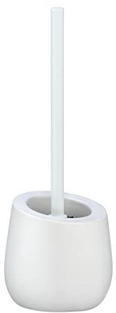 WENKO WC-Garnitur Mod. Badi, Badaccessoire aus hochwertiger Keramik mit Matter Oberfläche, inkl. WC-Bürste mit Ø 7,5 cm Silikon-Bürstenkopf in Schwarz mit Antihaft-Wirkung, Ø 13,5 x 38 cm, Weiß