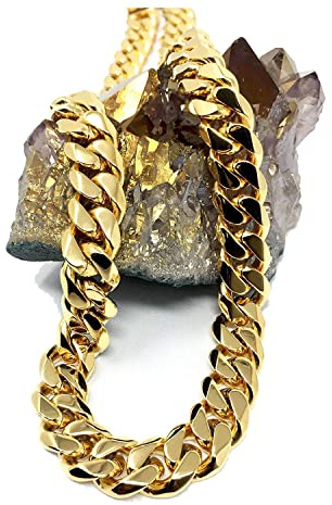 14K Gold Cuban Link Chain Necklace for Men Real 14MM 24K Diamond Cut Heavy with Solid Thick Clasp