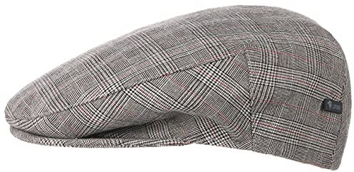 Lipodo Devron Karo Flatcap Herren Made in Italy Gefütterte Baumwollcap Schirmmütze Vintage Optik Frühjahr Sommer grau 59 cm