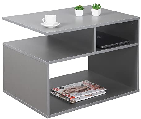 RICOO Couchtisch mit Stauraum Wohnzimmertisch Holz WM095-PL Coffee Table 69 x 50 x 50 cm Tisch Wohnzimmer Sofatisch klein Couch Tisch Platingrau