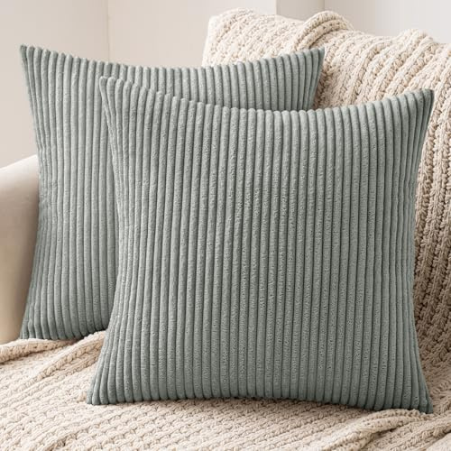 MIULEE 2er Set Kissenbezug 40x40 cm Kord Kissenhülle Sofakissen Graugrün | Dekorative Kissenbezug Couchkissen Dekokissen Zierkissenbezug Deko Kissenhülle mit Verstecktem Reißverschluss