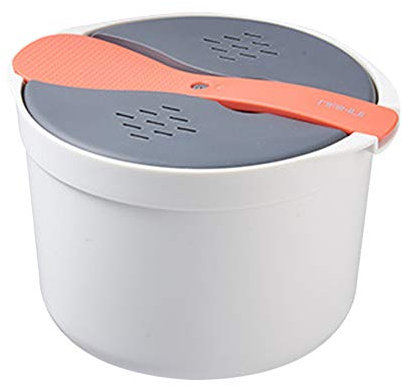 FIYSON Mikrowellen-Reiskocher, Mikrowellen Reis- und Getreidekocher 2L,Mikrowellen-Reis- und Nudelkocher mit Reislöffel Einfaches Kochen oder Aufwärmen (Orange)