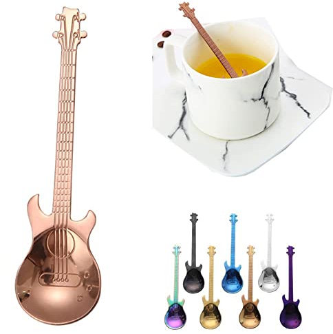 QiFun Cuillère à café de guitare 7pcs en acier inoxydable musique guitare café cadeau cuillère à thé crème glacée dessert remuer cuillère à sucre confiture ensemble