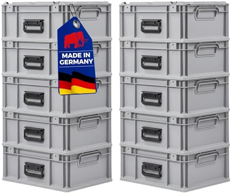 PROREGAL SuperSparSet 10x Eurobox NextGen Portable Made in Germany | HxBxT 18,5x30x40cm |16 Liter | Grau | Eurobehälter, Transportbox, Transportbehälter, Stapelbehälter