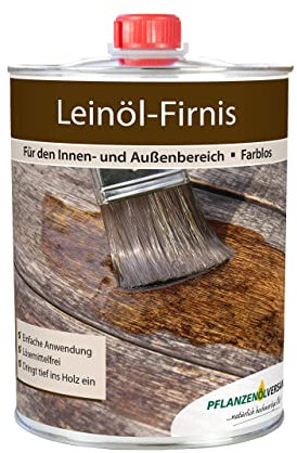 Leinölfirnis für Holz - natürliches Holzöl für den Innen- und Außenbereich - Schutz und Pflege für Gartenmöbel, Arbeitsplatten und Holztische - 1 Liter
