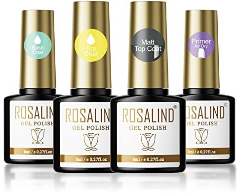 ROSALIND Top Coat Gel UV Shellac Base & Top Coat Set Matt Primer für Gelnägel 8ml