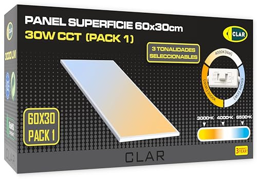 CLAR Plafon LED Techo, Plafones Para Techo LED, Panel LED 60x30, Fluorescente Cocina, Candeeiro Teto Cozinha, Candeeiro De Teto, Lampara Cocina (Pack 1)