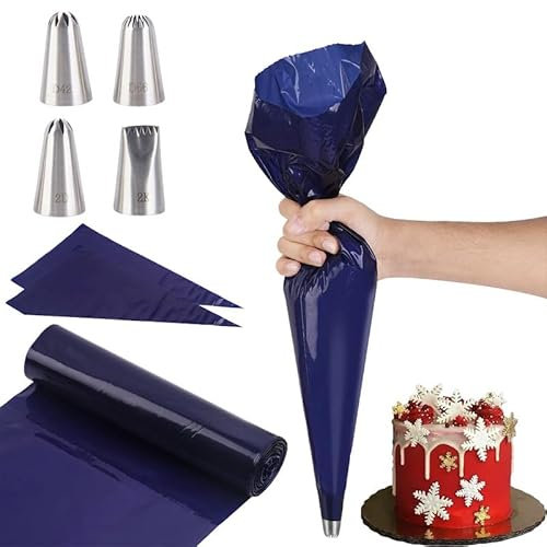 SPIEST 16-inch Large Disposable Piping Bags and Tips Set|50-Pcs Premium Quality Icing Bags with Extra 4 piping tips| Tear-Proof & Easy to Use large Pipping Bags for DIY Cake Decoration.