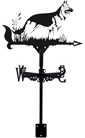 EICOFF Dekorative Windfahne, Metall-Wetterfahne, Deutscher Schäferhund, Wetterfahne, Tier-Windrichtungsanzeiger, Dachdekoration, Zubehör für Garten, Terrasse, Dachdekoration