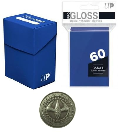 Ultra Pro Deck Box + 60 Small Size Protector Sleeves Pro + Duel Coin - Gloss - Blau - Solid-Blue - Yu-Gi-Oh! - Japanese Mini