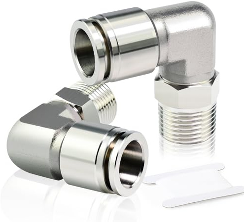 TAILONZ PNEUMATIC Codo macho de acero inoxidable 304, 6 mm de diámetro exterior del tubo x 1/4 BSP Accesorios de conexión a presión PL6-02 (paquete de 2)