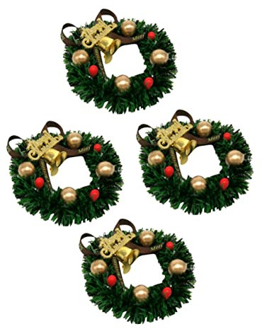 HOMSFOU 4 Stück Weihnachtskranz Adventsgesteck Länglich Rustikale Kerzenringe Mini-puppenhaus-weihnachtskränze Mini Kerzenringe Stechpalmenkerzenringe Kerzenkranz Winter Plastik Säule