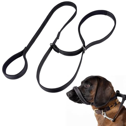 Figure of 8 Dog Lead Figure 8 Anti Pull Lead/Halter/Head Collar Comfy Padded Loop Handle and Nose Pads with Padded Handle, Reflective Dog Lead for Training,Medium and Large Dogs