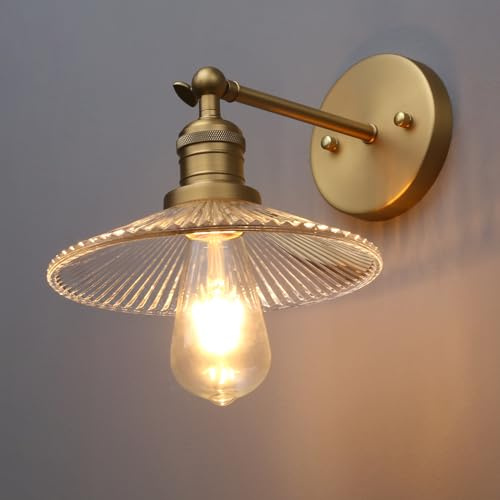 Yosoan Industrial Glass Ribbed Wall Sconce Lighting, Industrial Vintage Wall Light for Bedside Loft Living Room Kitchen Restaurant Wall Lamp (Antique)