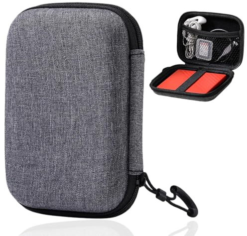 OQKAHIV 1 pcs Étui pour disque dur externe - Coque rigide antichoc pour SSD portable de 2,5 pouces avec pochette filetée pour câble et accessoires, Protection complète pour votre mémoire externe lors