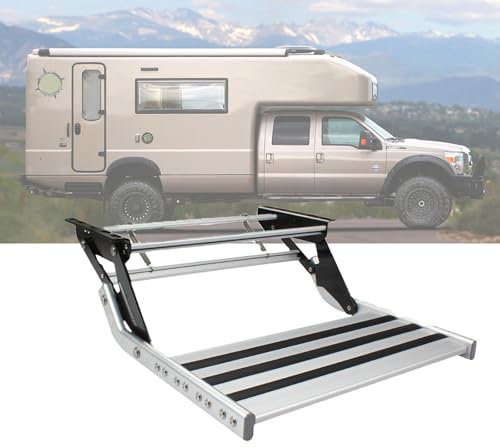 Kindevieft Escalier pour Camping-Car, Marchepied pour Camping-Car avec Panneau AntidéRapant, Marchepied Portable en Alliage d'une Capacité De 330 LB pour Un AccèS Facile Aux Camping-Cars,SingleLayer