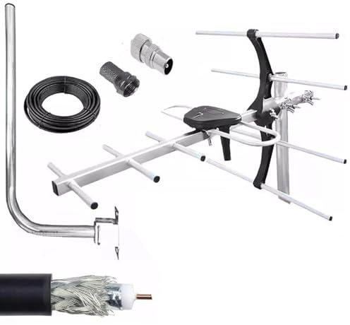4G Outdoor Digital TV Aerial Installation Kit for Smart Freeview HD, Loft Antenna With Male Female Coaxial Connector and 10m RG6 Cable