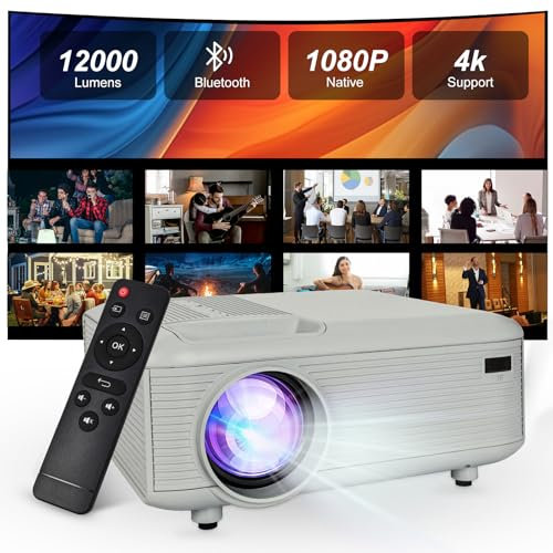 Mini proyector 2024 con proyector Bluetooth para exteriores, proyector de video nativo 1080P compatible con 4K HDMI/USB/Smartphone/TV Box/Laptop