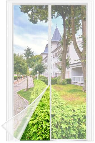 Mosquitera Puerta Magnetica - 80 x 200 CM - Blanco | Mosquiteras para Puertas, Cierre Magnético de Arriba a Abajo, Automáticamente,Mantiene el Aire Fresco
