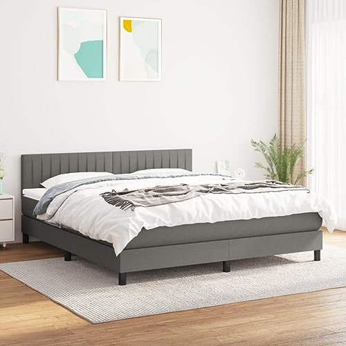 OHOOWOO Boxspringbett mit Matratze Dunkelgrau 180x200 cm Stoff,Boxspringbett in Dunkelgrau Erholsamer Schlaf für Rückenund Bauchschläfer