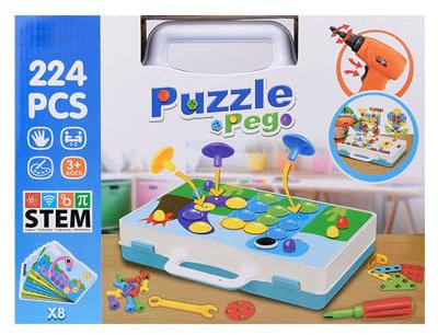BUOAZR Juguetes Niños 3 4 5 6 años Herramientas Juguete Puzzle 3D Caja de Herramientas, Mosaicos Juegos de Construcción con Taladro Eléctrico, Juegos Educativos Regalos, Caja de Herramientas, 224 Pcs