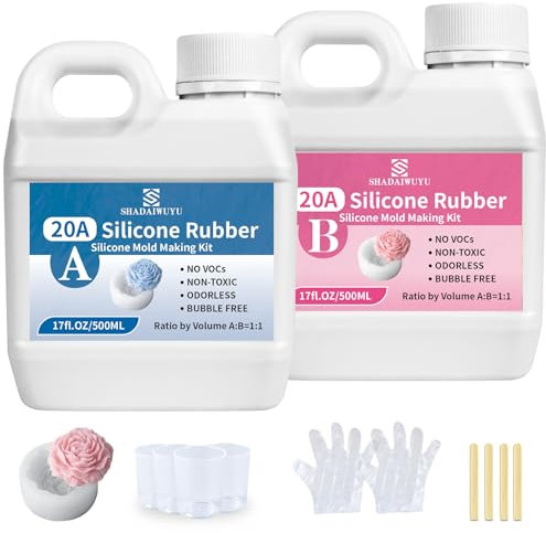 Silicona para Moldes 20A,1,25KG Silicona Liquida Transparente,Mezclado 1:1 de Caoutchouc de Silice para Moldes de Curado Rápido para Artesanías de Jabón a Mano, Velas, Moldes de Resina