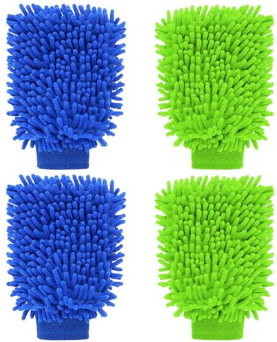 agogue Set di 4 guanti da bagno per auto, per la cura dell'auto, in microfibra, per la pulizia dell'auto, per la pulizia dell'auto, senza graffi, per la lucidatura, delicati, morbidi