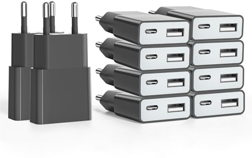 Ultradünnes USB-Ladegerät, 5 V, 1 A, Dual-Port (USB C + USB A) Wandsteckdosenadapter, ideal für iPhone, Android-Telefone, eBook-Reader, Xperia, MP3-Player (Thickness 1.45cm/10 Packs)