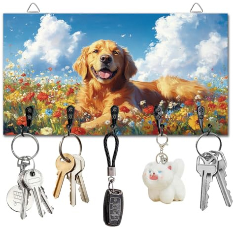 DELORIGIN Llavero gancho para llaves montado en la pared tablero de llaves de madera perro flor casa titular de llaves para pared puerta decorativa entrada pasillo cocina nuevo hogar regalo