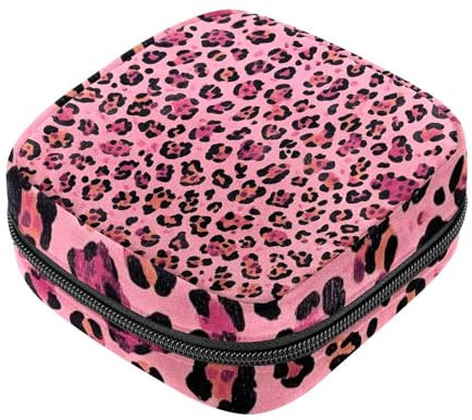 Sanitary Napkin Storage Bag, Pink Leopard First Period Kit Bag for Women Girls, Menstrual Cup Pouch, Feminine Menstruation Tampon Holder