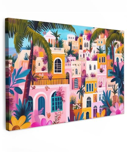 MuchoWow© Wandbilder Groß XXL Schlafzimmer Home Deko Wohnung Bild - Blumen | 120x80 cm - Wohnzimmer Fotoleinwand Wand Bilder Leinwand Wall Decor Bunt - Rosa - Orange - Gelb