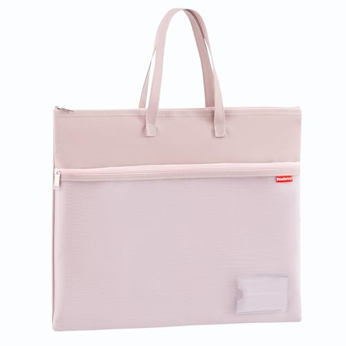 Dokumententasche A4 Zip Beutel, 35 x 28 CM Tragetasche Wasserdichte Doppel-Reißverschluss Nylon Mesh Beutel mit Griff Klein Etiketten Schüler Büro Liefert Reisetasche Rosa