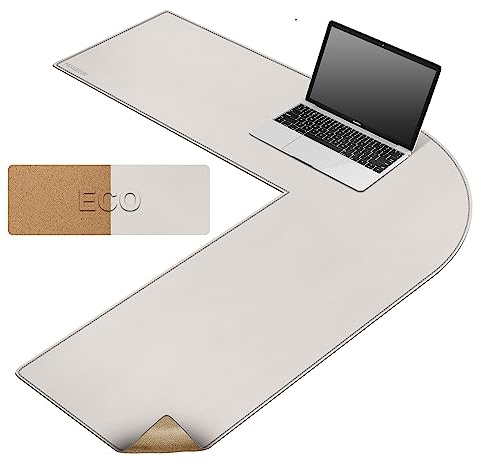 MAIDERN Ecke Schreibtischunterlage Leder & Kork,100x100x33cm Doppelseitige Tischunterlage, L-förmige extra große Mauspad,wasserdichte Schreibtischschutz,Büro und Zuhause Tischunterlage (Creme)