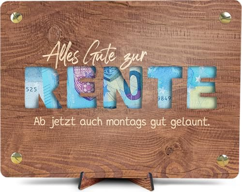 Generisch Karte Rente Ruhestand - XL Geldgeschenk aus Holz inkl. Ständer | Abschiedsgeschenk Kollegen, Ruhestand Deko, Renteneintritt Geschenk Frau