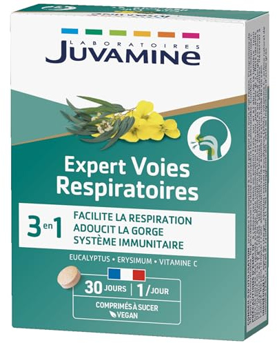JUVAMINE - Expert Voies Respiratoires – Facilite la respiration - Système immunitaire - Adoucit la gorge – Eucalyptus - Erysimum - Vitamine C - 30 jours – Fabriqué en France