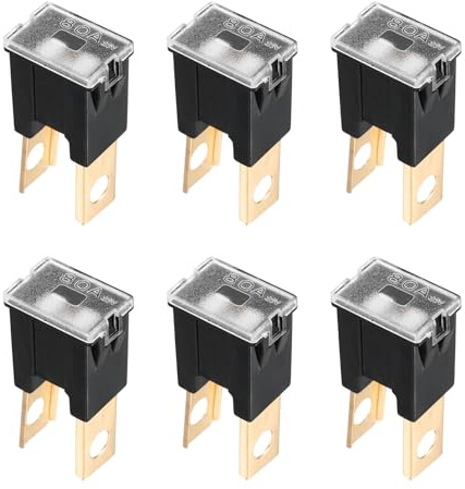 sourcing map 6pcs Cartridge Fuse, 32VDC 80A Male Terminal Automotive Assortment J Case Fuse for Car, Truck, RV, Boats, Black