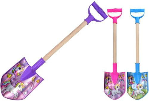 Electoys Kids Spade 52cm Unicorn Plastic Shovel | Wood Shaft Beach Spades Sand Pit Accessories | Garden Digging Spade for Children | Soil Scoop Seaside Sandpit Toys for Kids | Assorted | 1 Pack