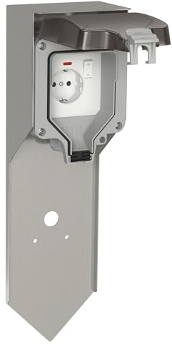 ledscom.de Garten Steckdosensäule POXO mit Erdspieß für außen, IP65, 1-fach, Edelstahl, edelstahl/grau, eckig, 40 cm
